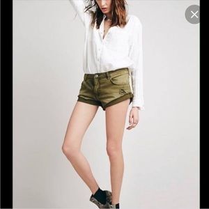 Free People Irreplaceable Army Green Denim Shorts